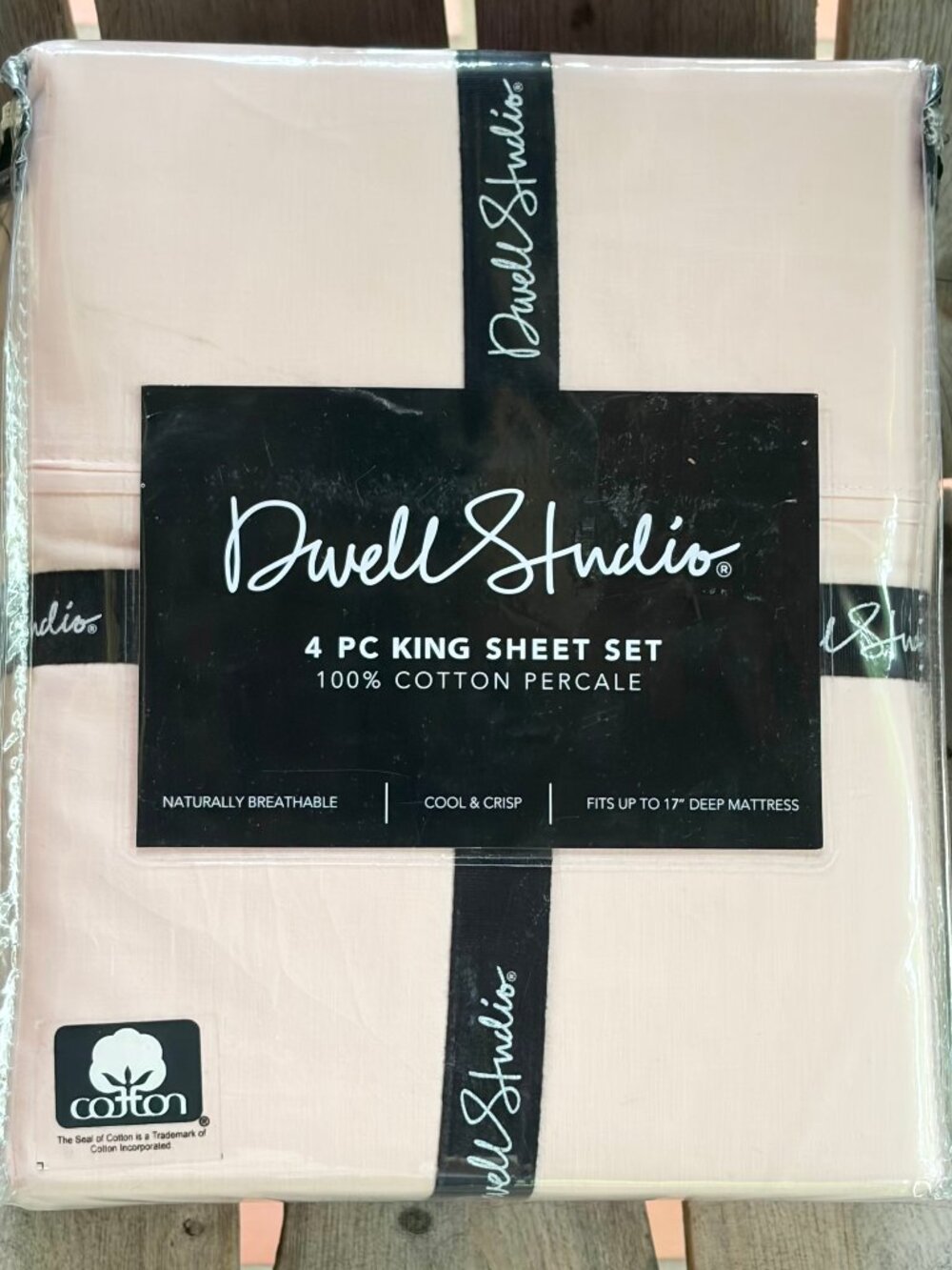 Dwell Studio King Size Pearl Blush Sheet Set 100% Cotton Percale Cool & Crisp